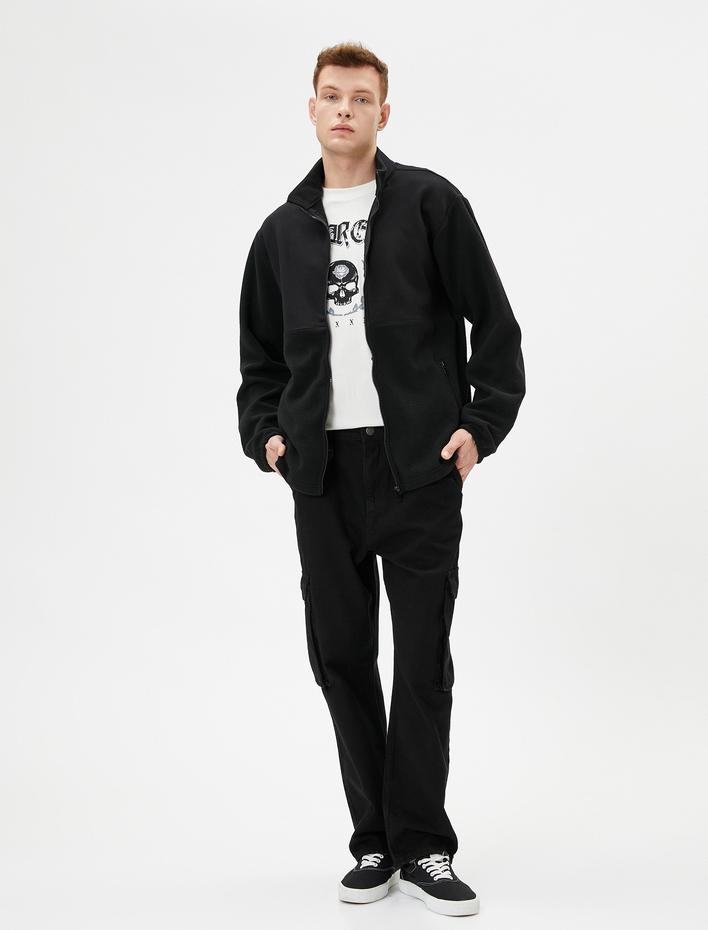  Peluş Sweatshirt Fermuarlı Dik Yaka Cep Detaylı