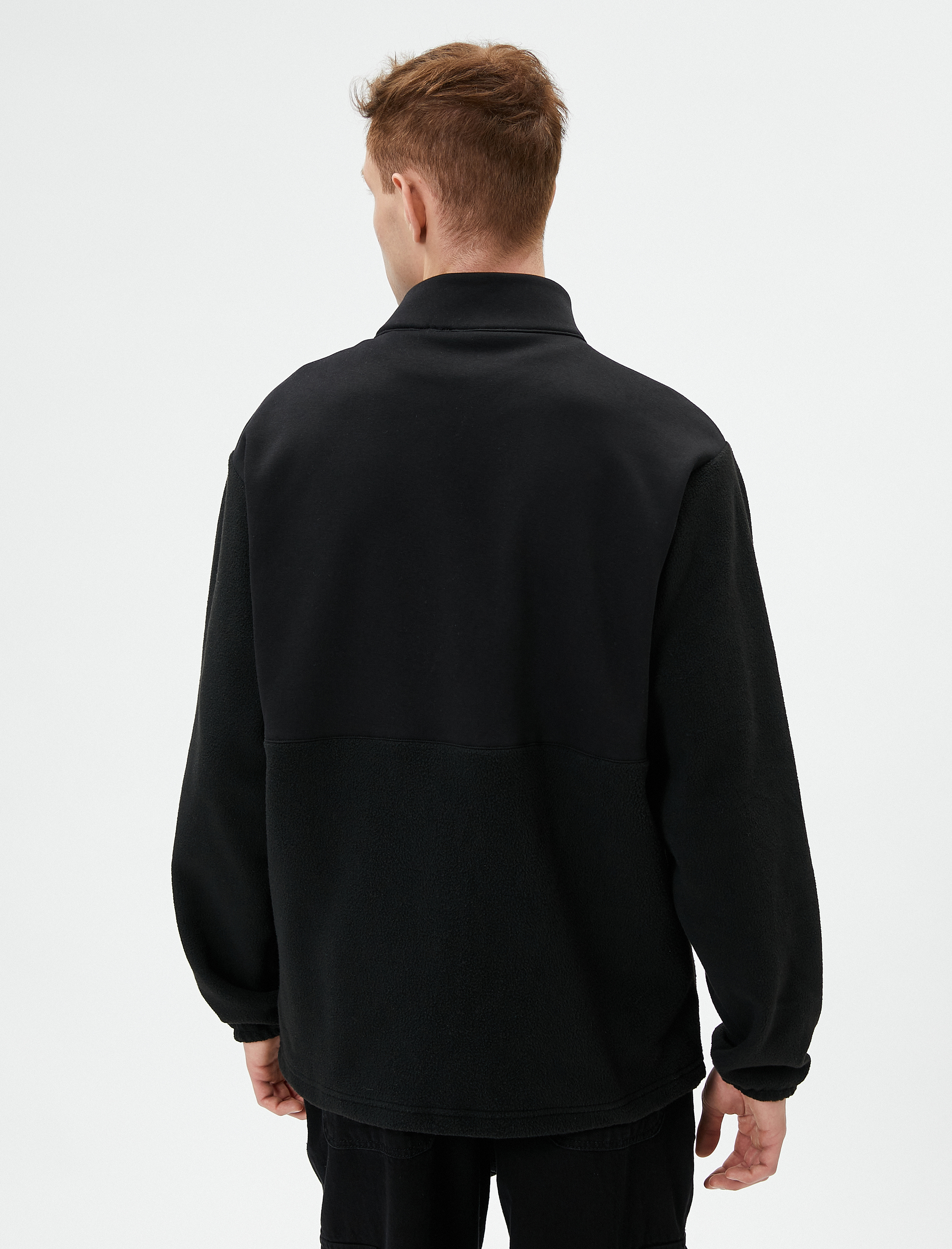   Peluş Sweatshirt Fermuarlı Dik Yaka Cep Detaylı