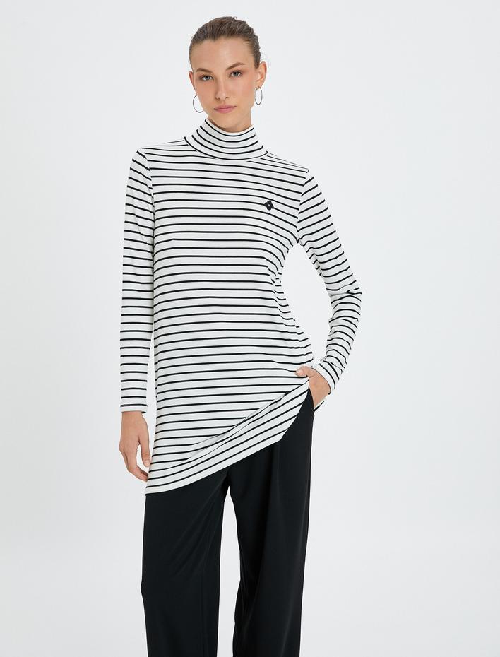  Uzun Kollu Logolu Dik Yaka Tişört