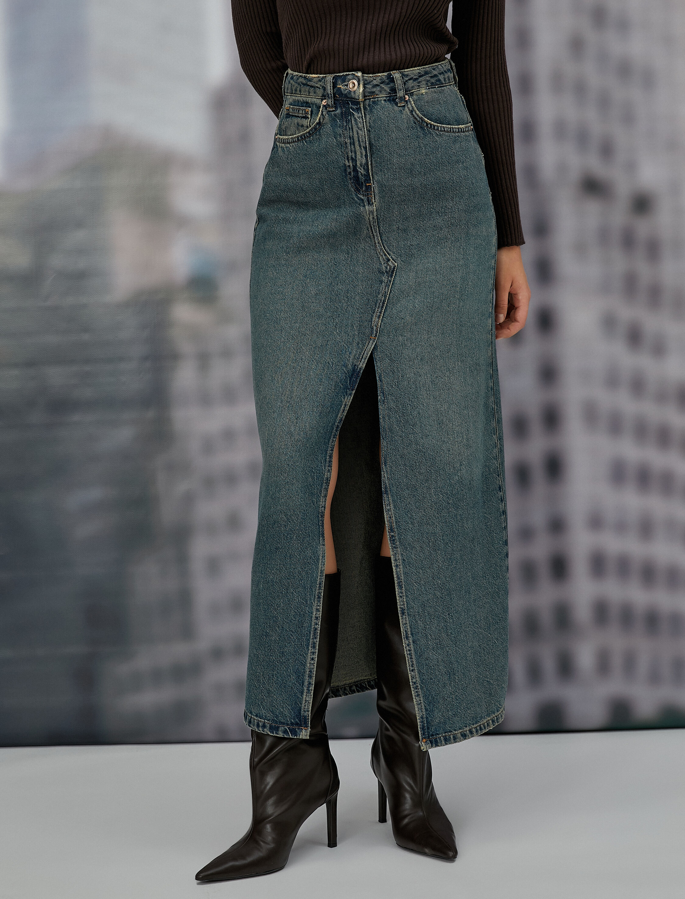   Midi Kot Etek Yırtmaç Detaylı Cepli Fermuarlı