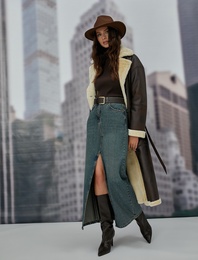 Midi Kot Etek Yırtmaç Detaylı Cepli Fermuarlı