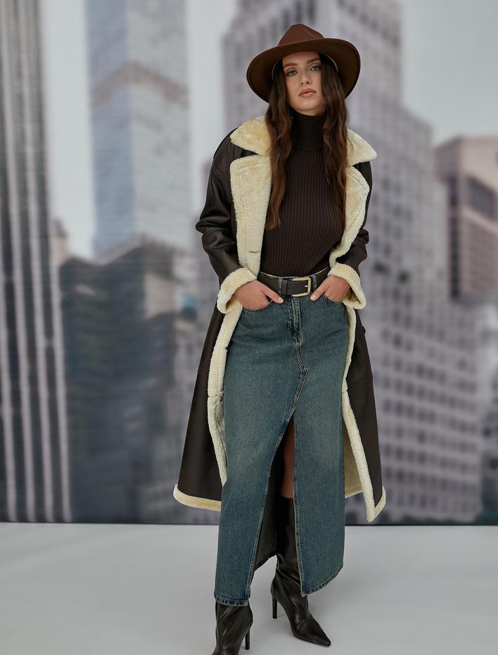  Midi Kot Etek Yırtmaç Detaylı Cepli Fermuarlı