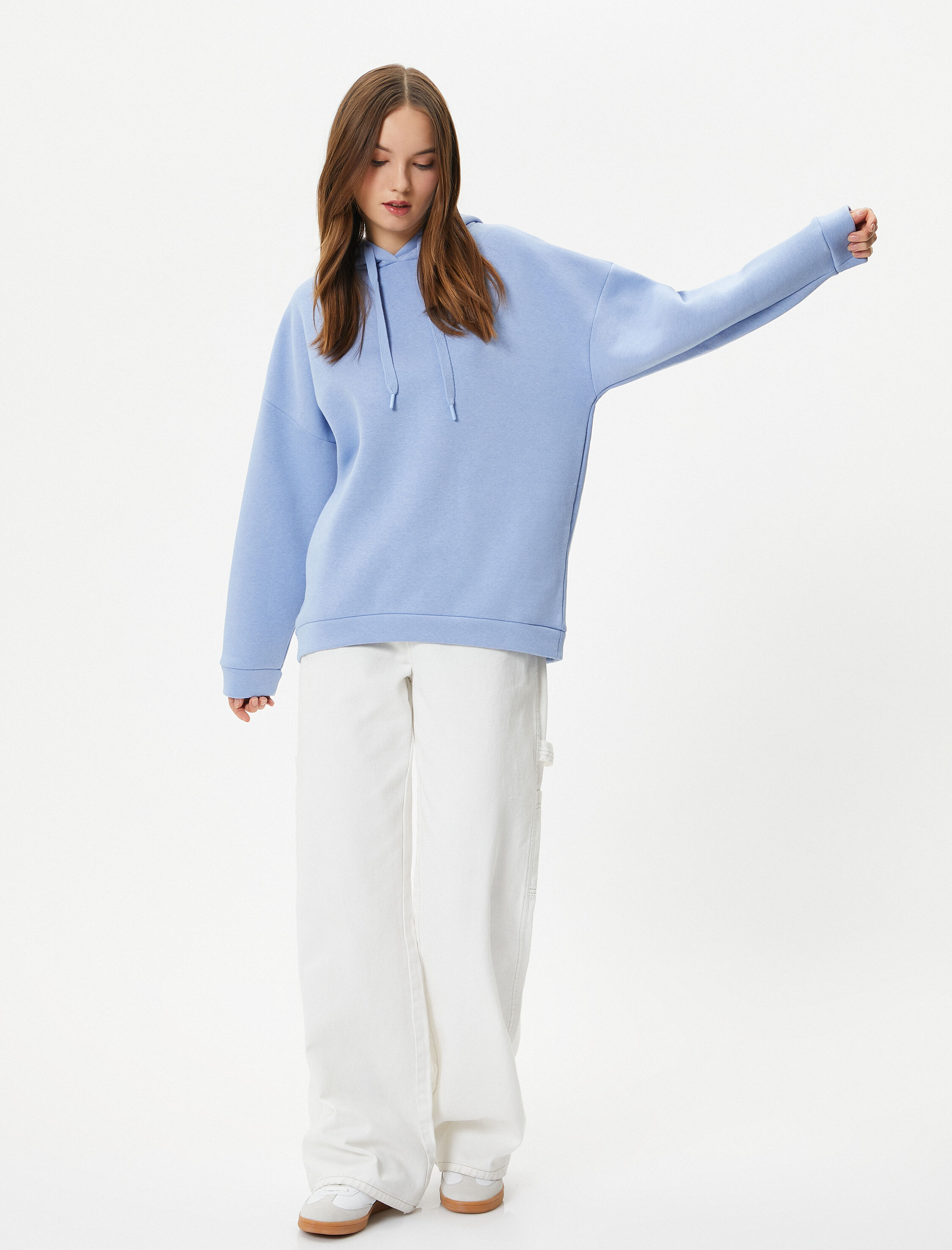   Şardonlu Basic Sweatshirt Kapüşonlu Uzun Kollu