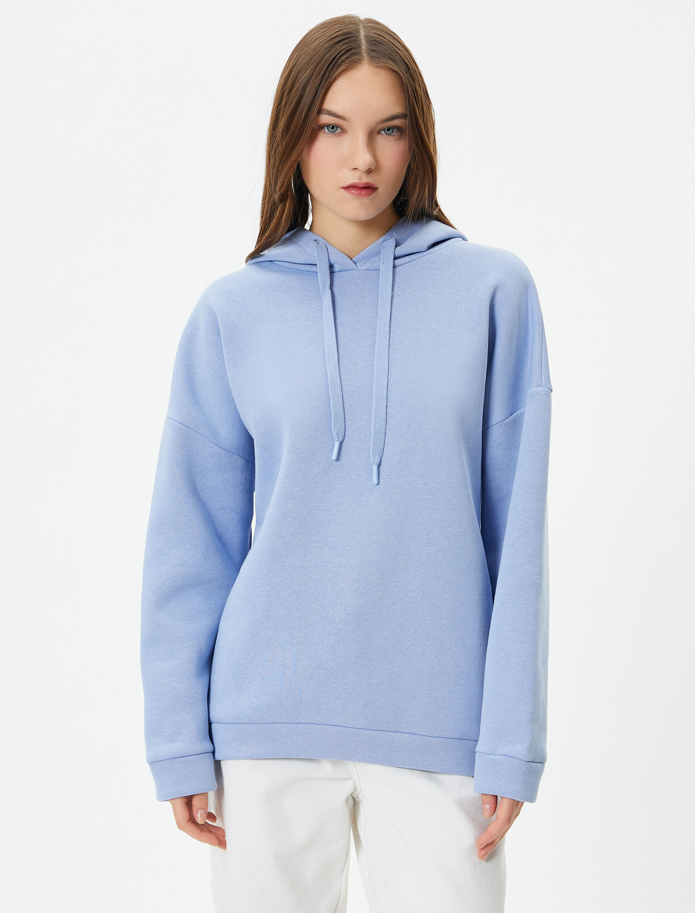   Şardonlu Basic Sweatshirt Kapüşonlu Uzun Kollu