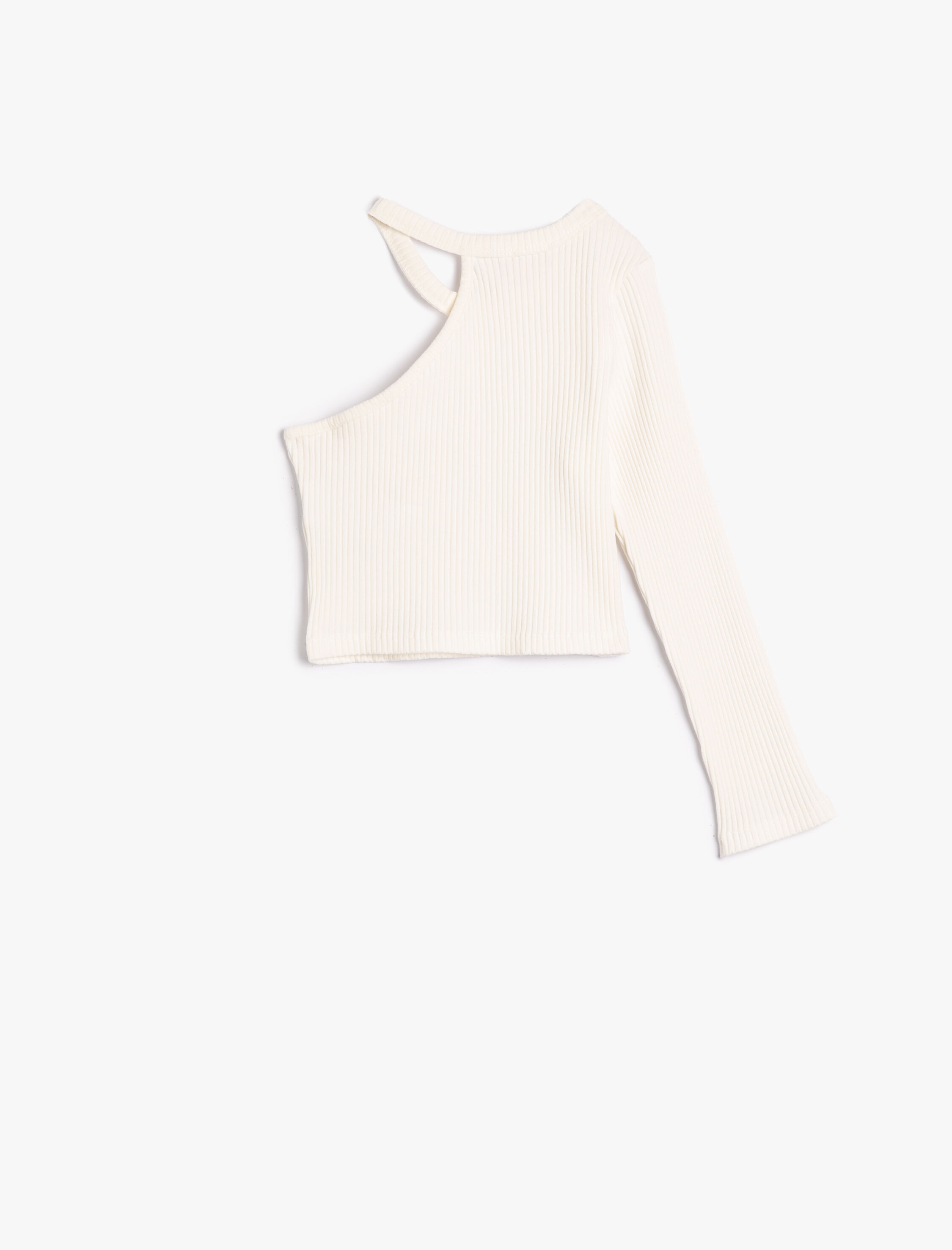  Kız Çocuk Crop Pencere Detaylı Tişört Tek Uzun Kollu Ribanalı Pamuklu