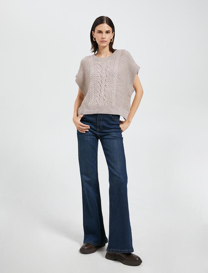  Oversize Örgü Süveter Yarasa Kol