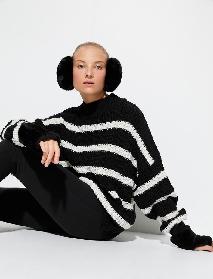  Örgü Kazak Yarım Balıkçı Yaka Kaşmir Dokulu