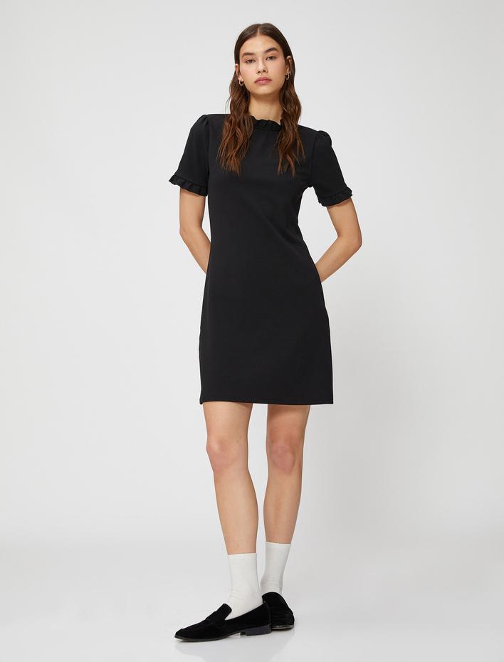  Mini A Kesim Elbise Kısa Kollu Fırfır Detaylı