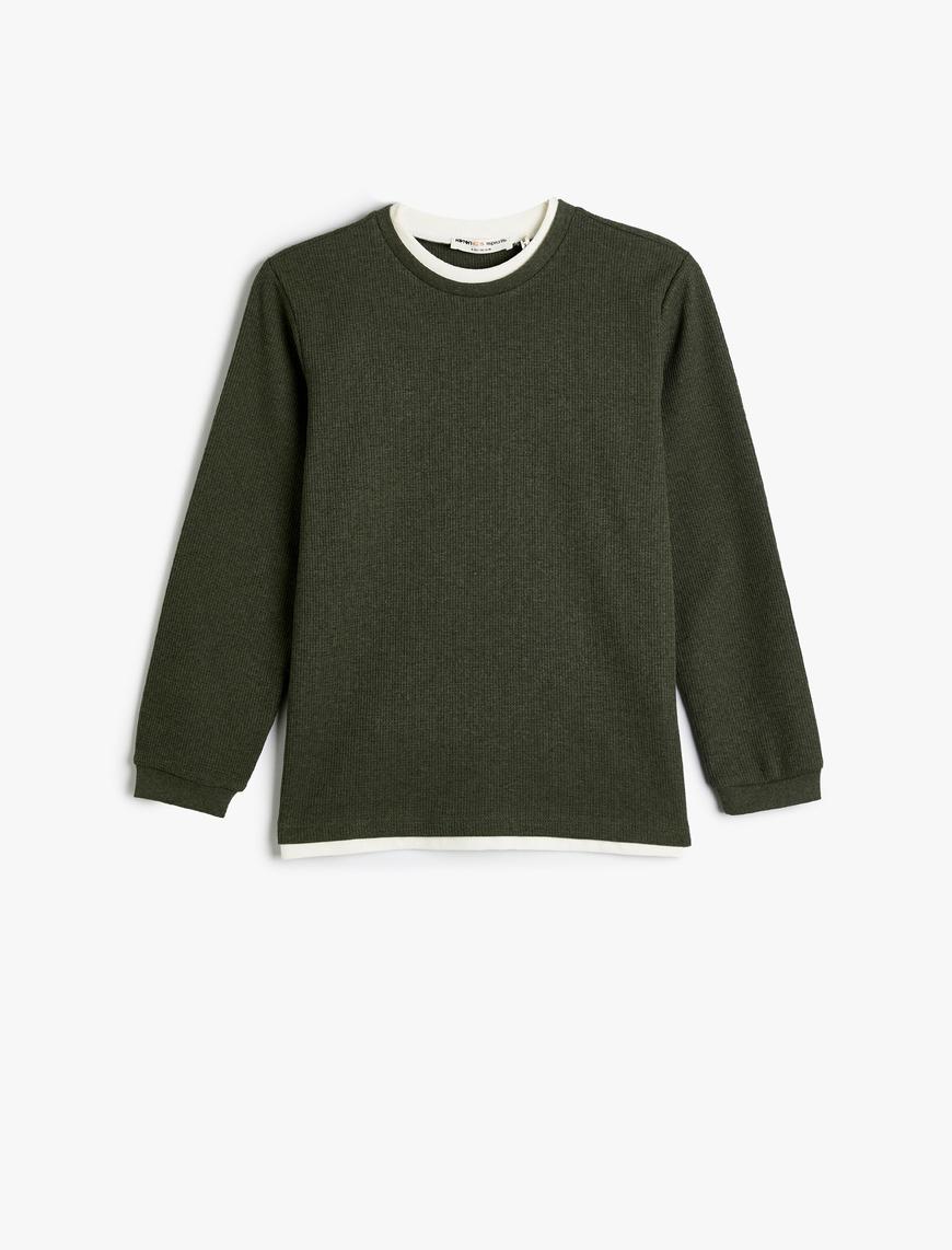  Erkek Çocuk Basic Sweatshirt Bisiklet Yaka Uzun Kollu Yumuşak Dokulu Fitilli