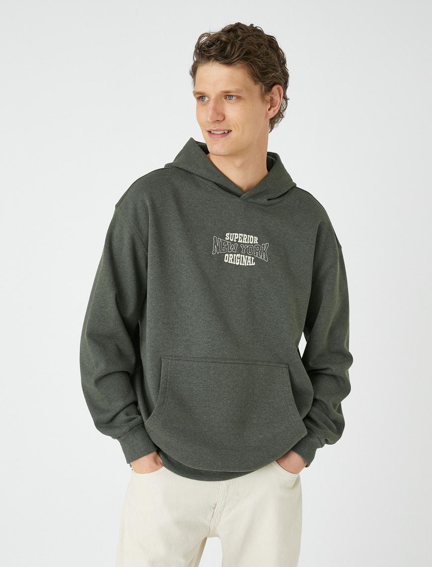   Oversize Hoodie Kolej İşlemeli Kanguru Cep Detaylı Şardonlu