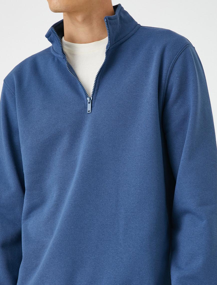   Yarım Fermuarlı Sweatshirt Dik Yaka Uzun Kollu Şardonlu