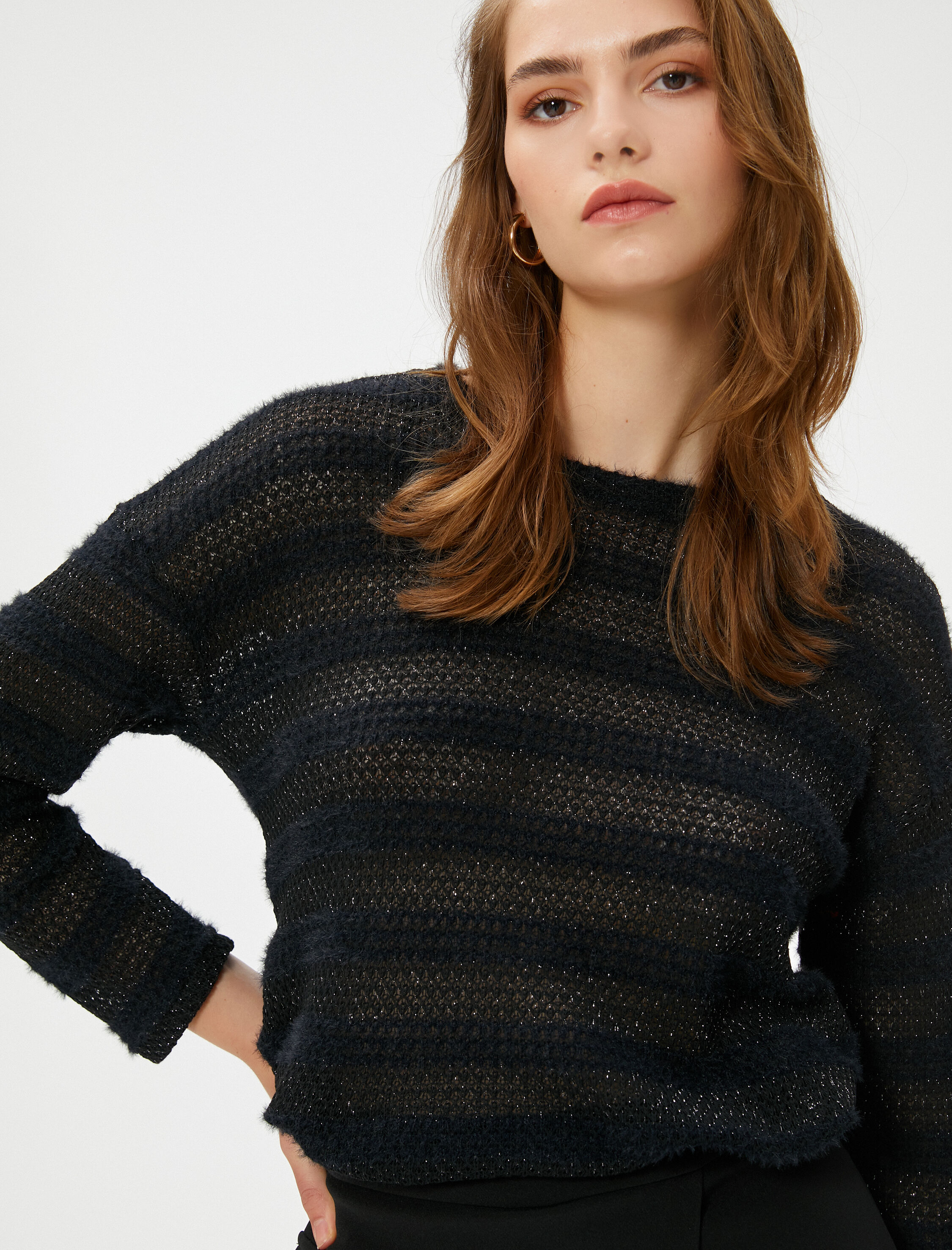   Simli Kazak Bisiklet Yaka Uzun Kollu