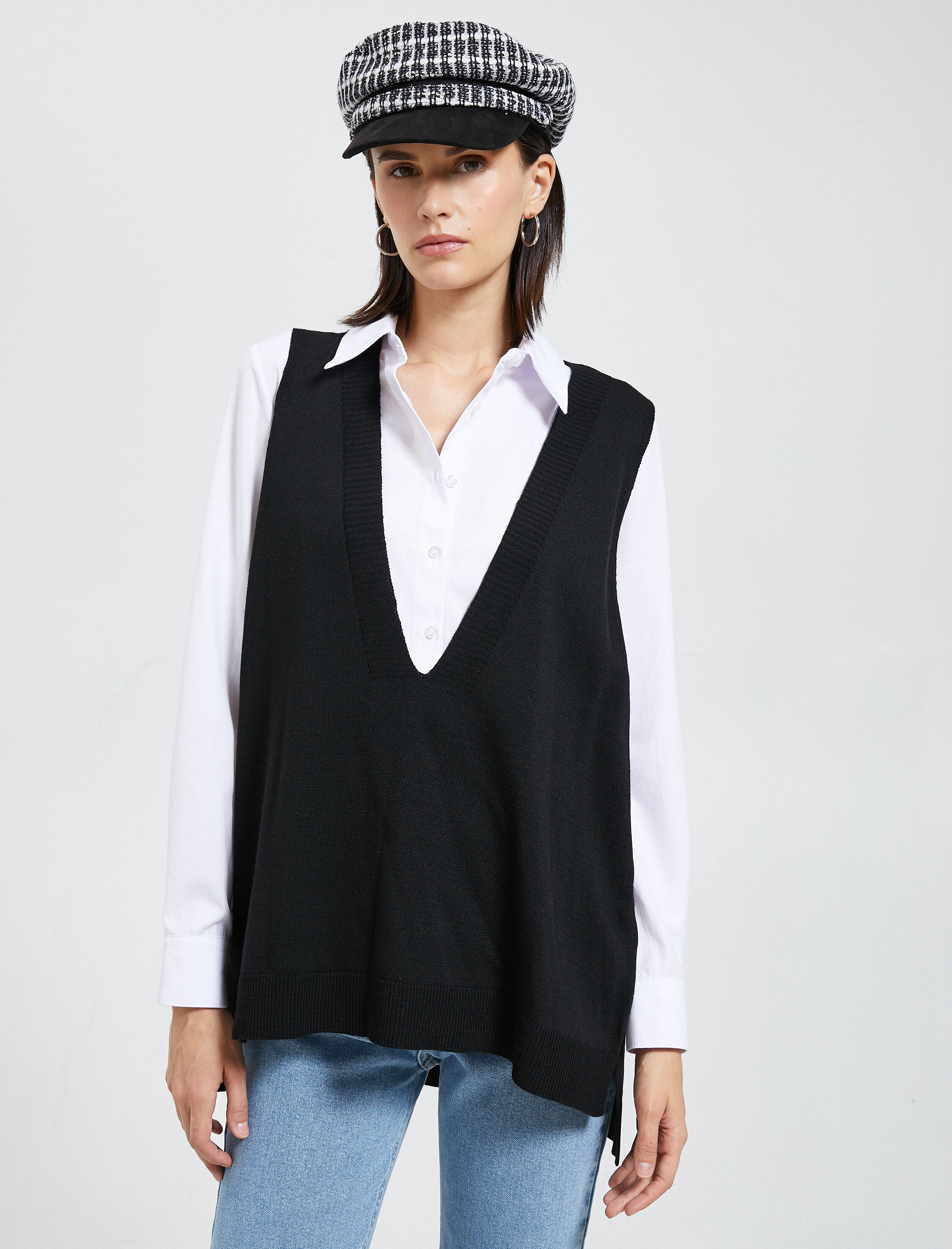   V Yaka Süveter Örgü Ribanalı