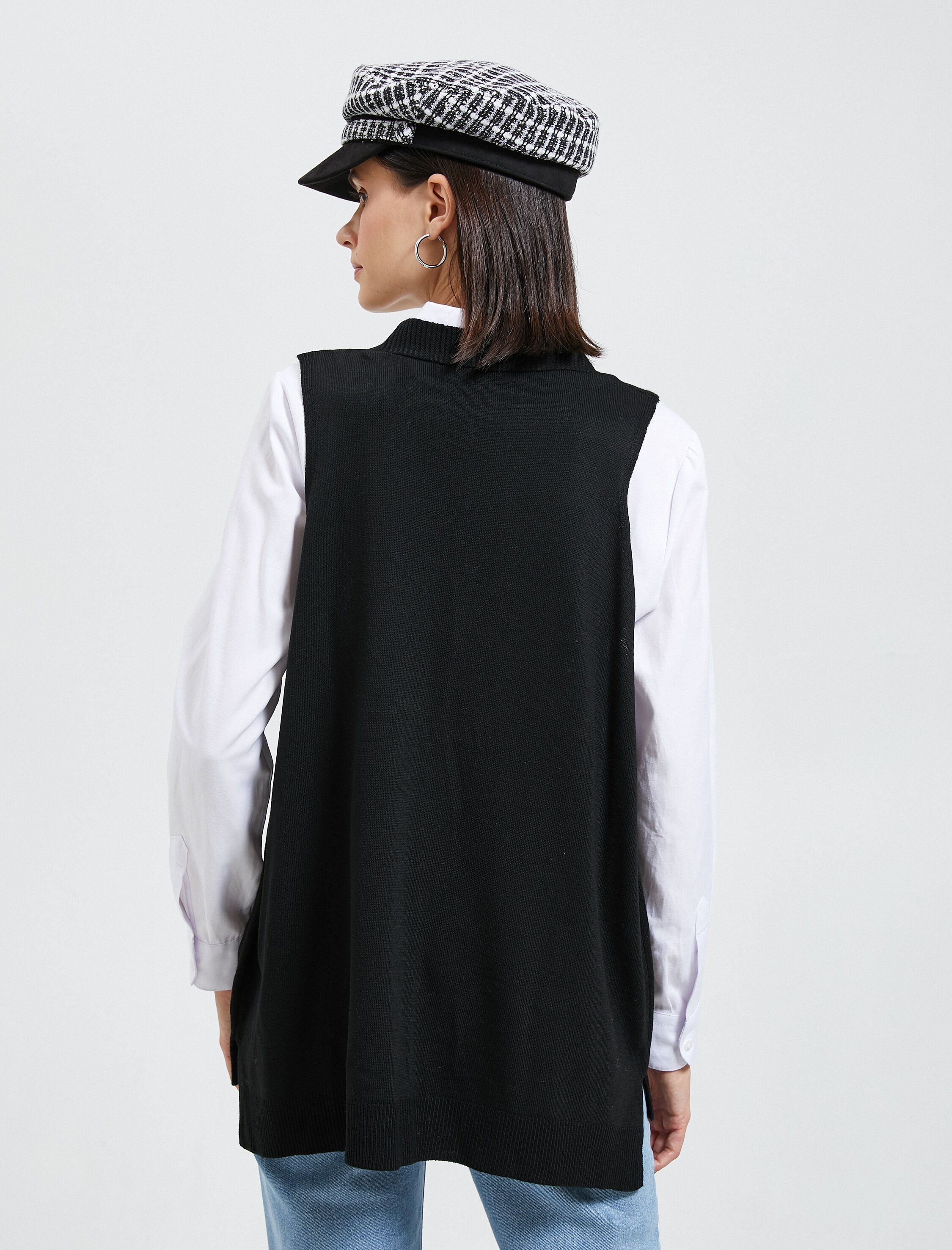   V Yaka Süveter Örgü Ribanalı