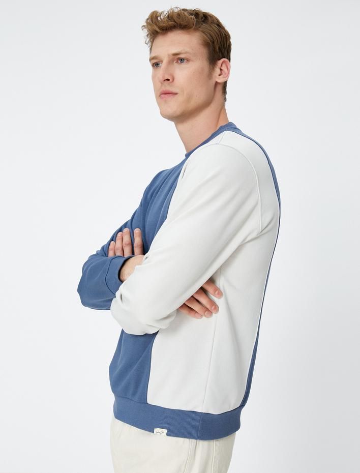  Bisiklet Yaka Sweatshirt Renk Bloklu Etiket Baskılı Uzun Kollu