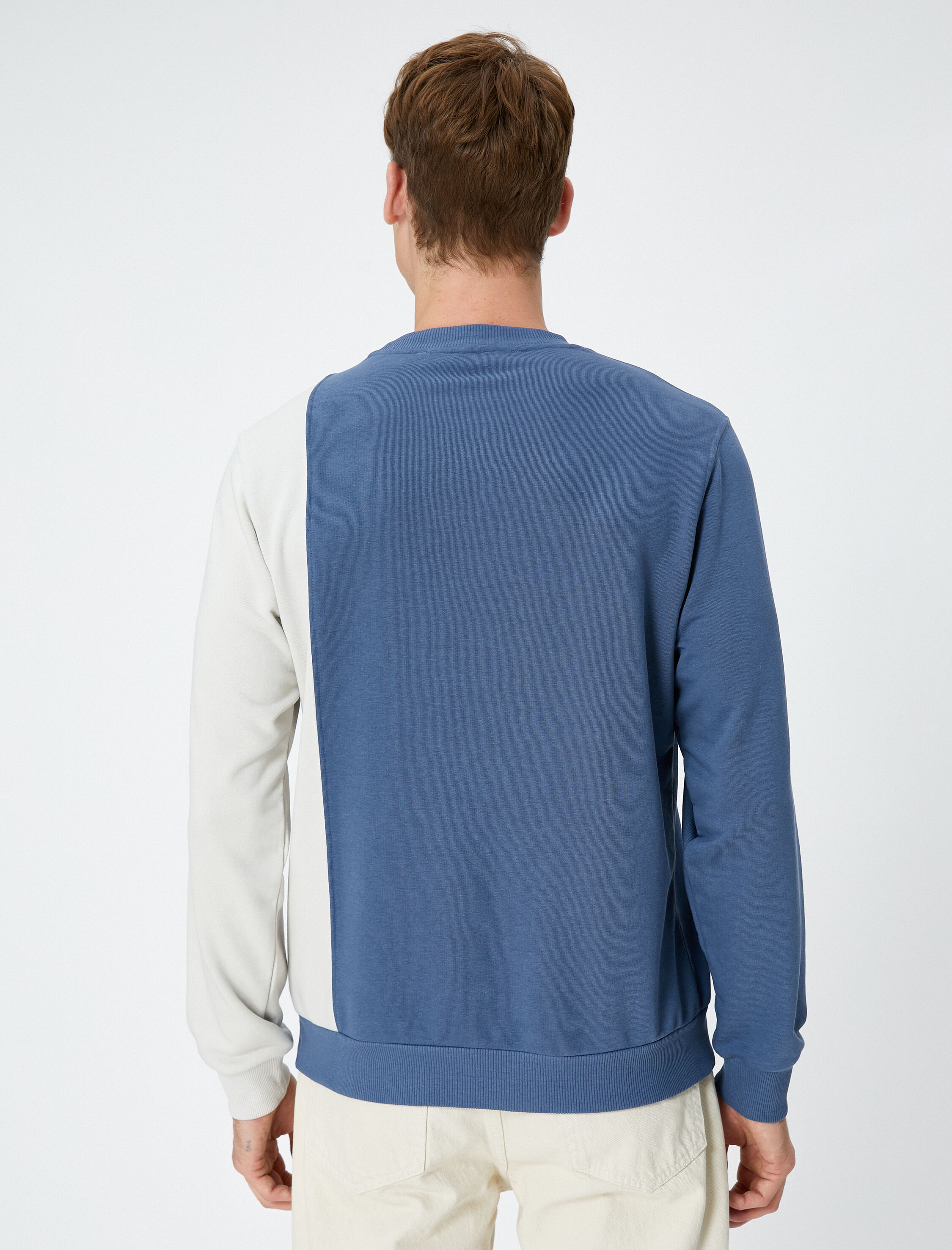   Bisiklet Yaka Sweatshirt Renk Bloklu Etiket Baskılı Uzun Kollu