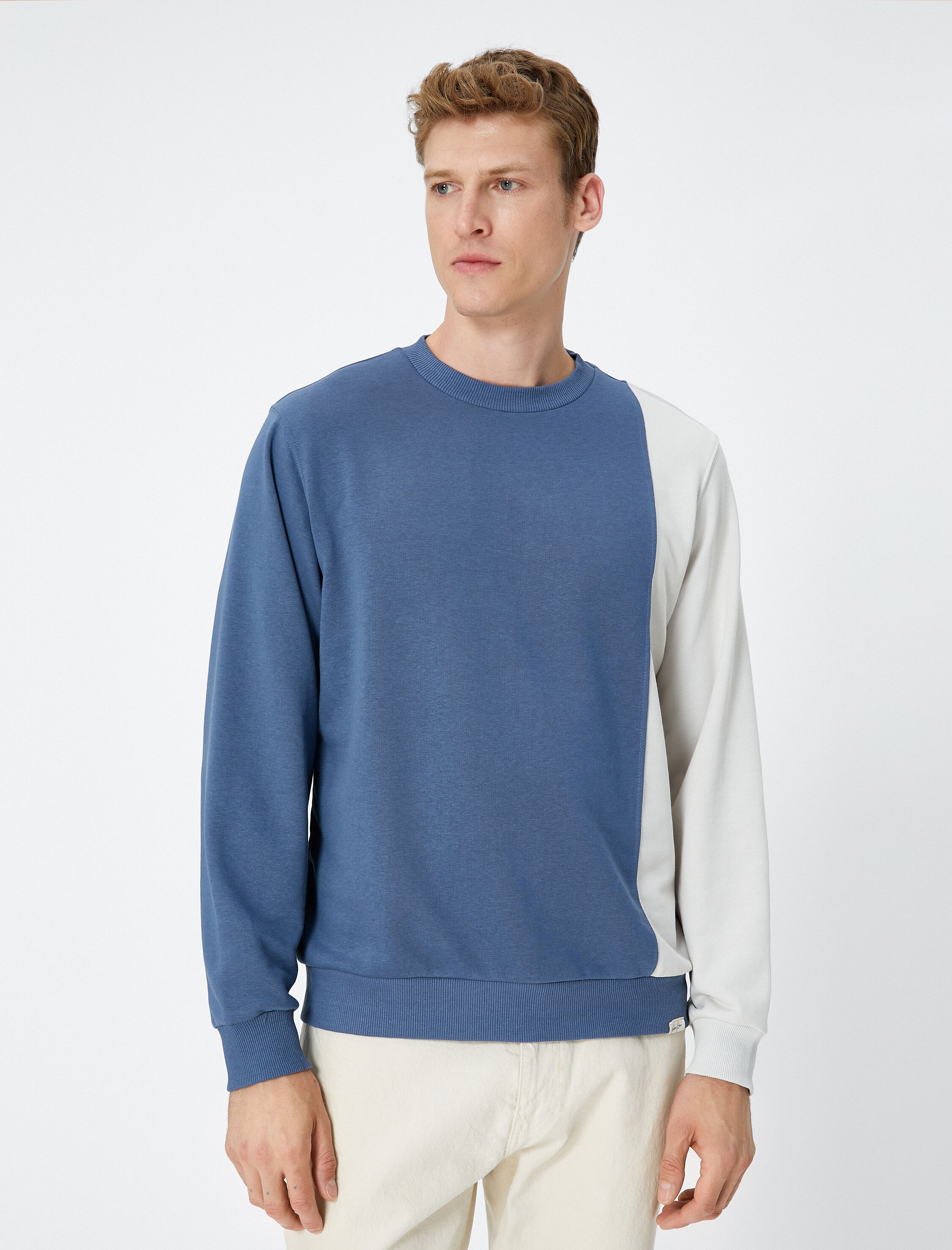   Bisiklet Yaka Sweatshirt Renk Bloklu Etiket Baskılı Uzun Kollu