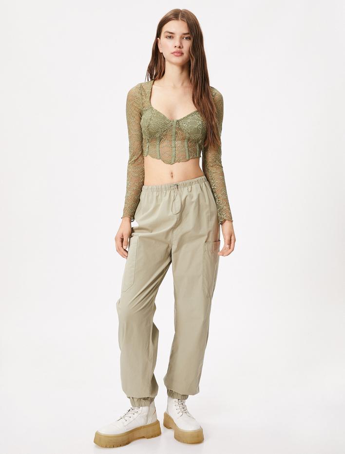  Paraşüt Pantolon Cep Detaylı Lastikli Stoperli Pamuklu