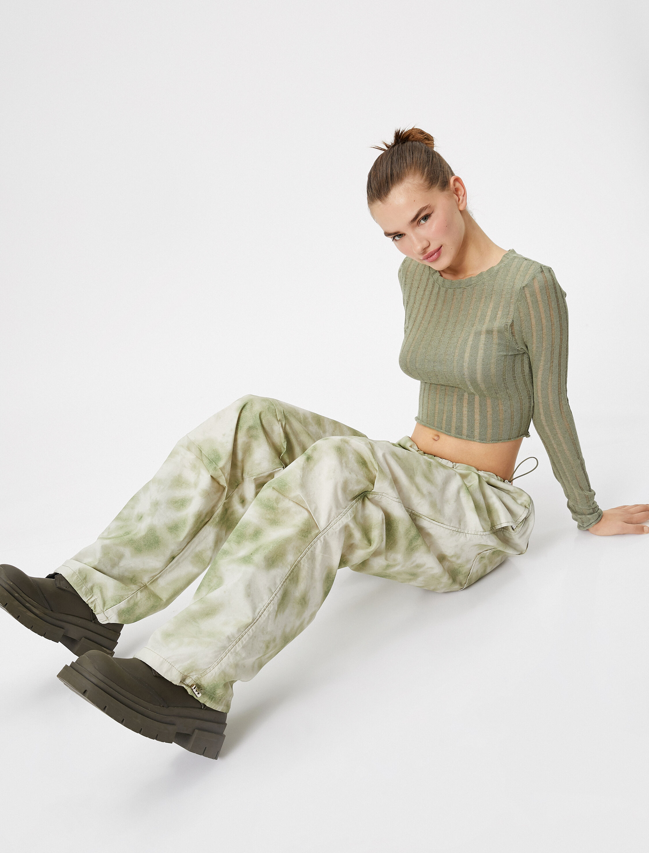   Paraşüt Pantolon Kamuflaj Desenli Beli Lastikli Stoperli