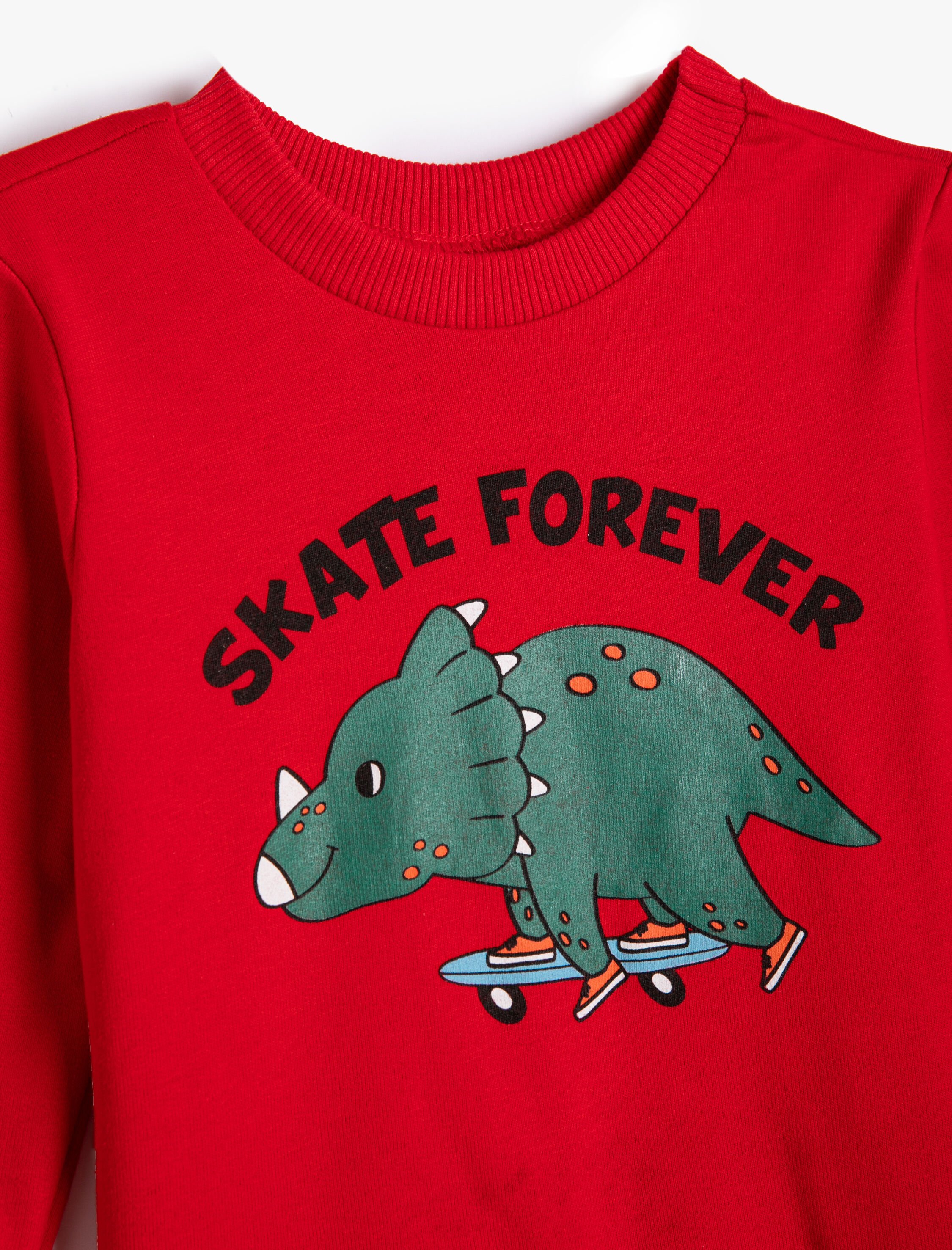  Erkek Bebek Dinozorlu Sweatshirt Uzun Kollu Şardonlu Pamuklu Bisiklet Yaka