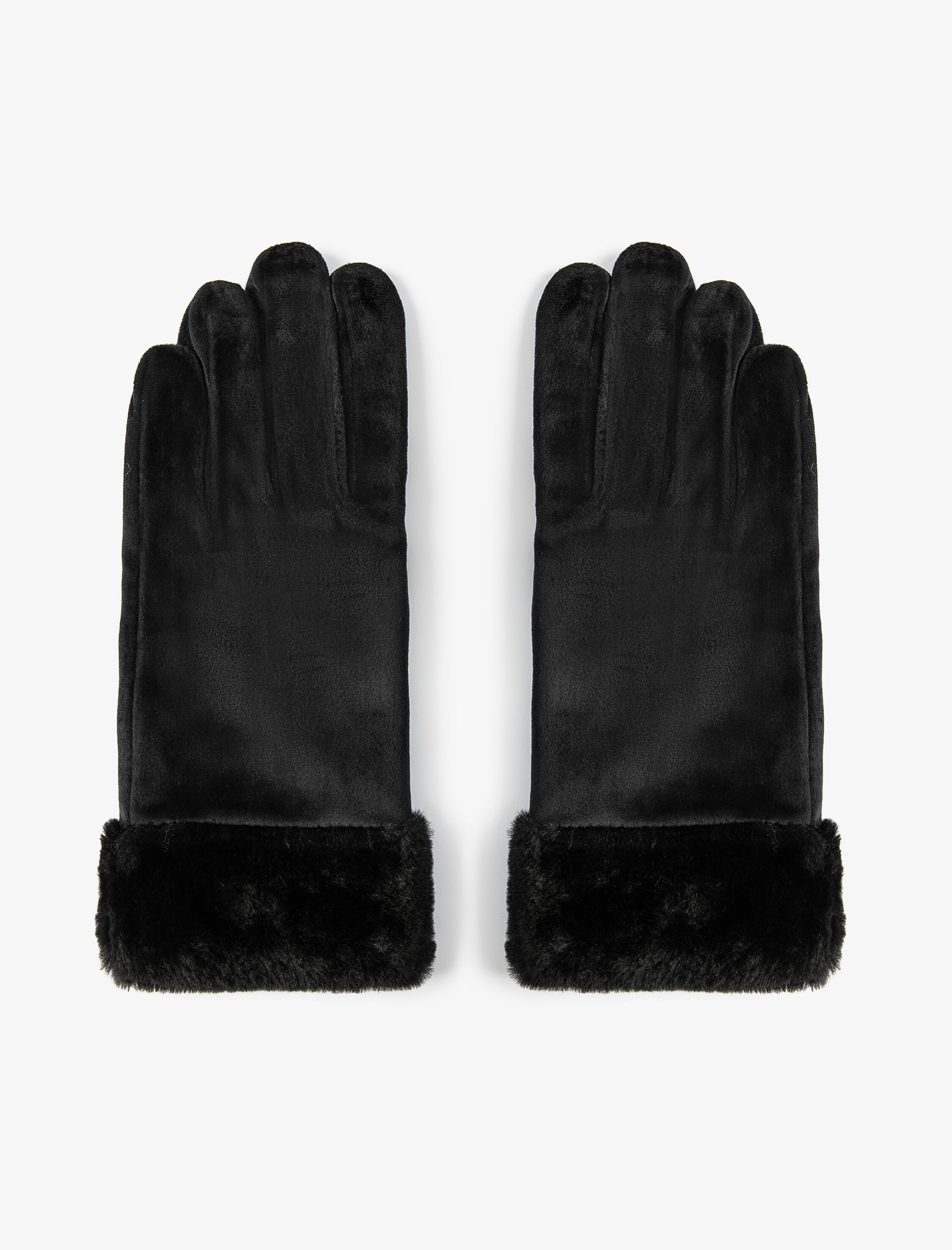  Kadın Kadife Eldiven Suni Kürk Detaylı İçi Polar Astarlı