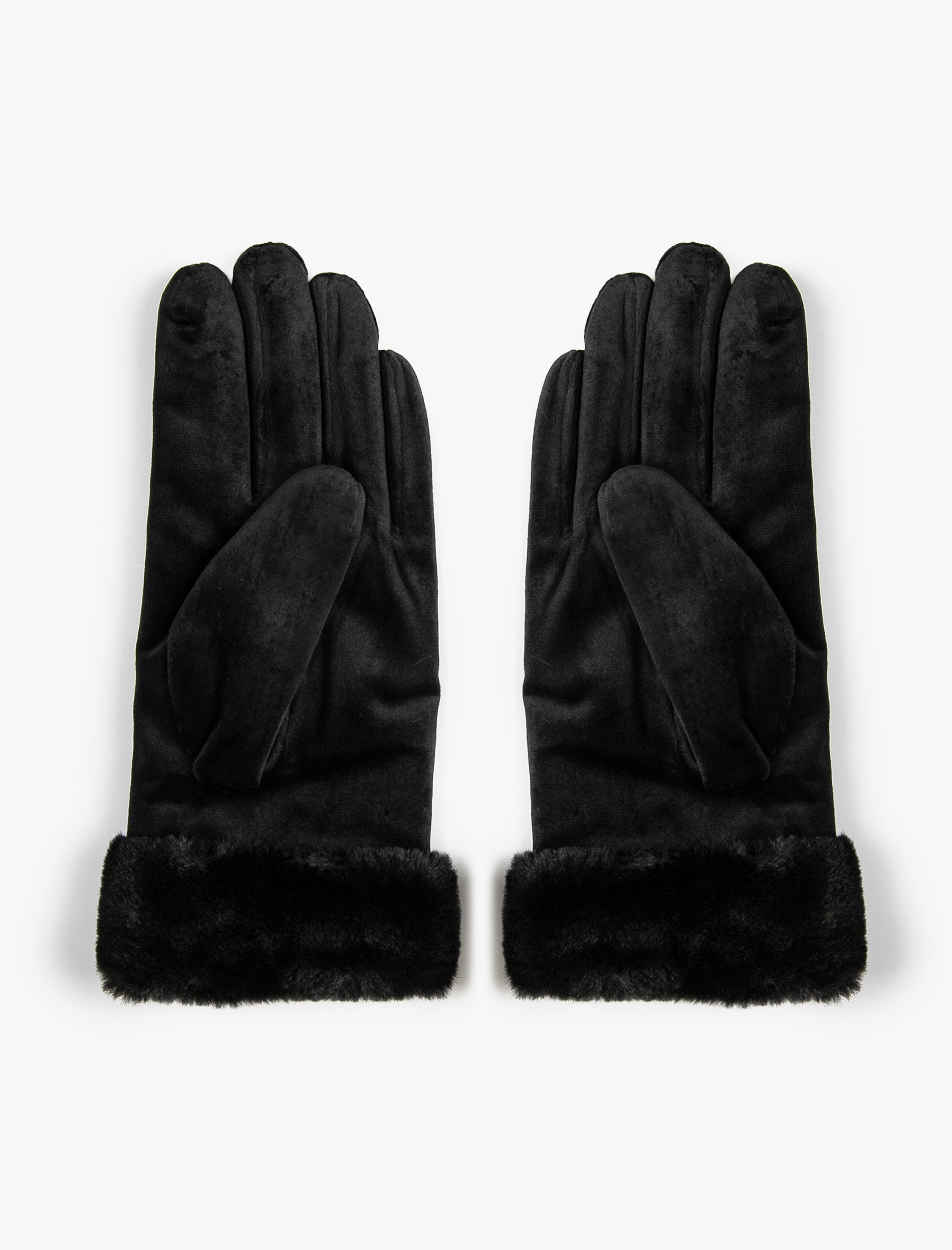  Kadın Kadife Eldiven Suni Kürk Detaylı İçi Polar Astarlı