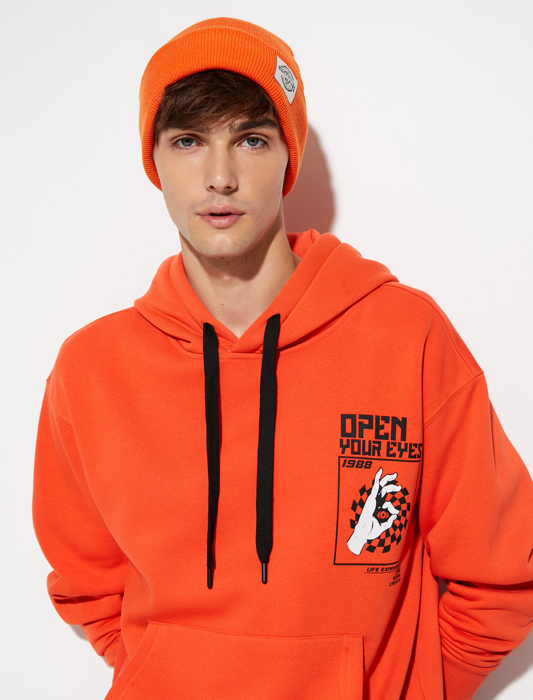   Kapşonlu Sweat Kanguru Cepli Baskılı Uzun Kollu Şardonlu