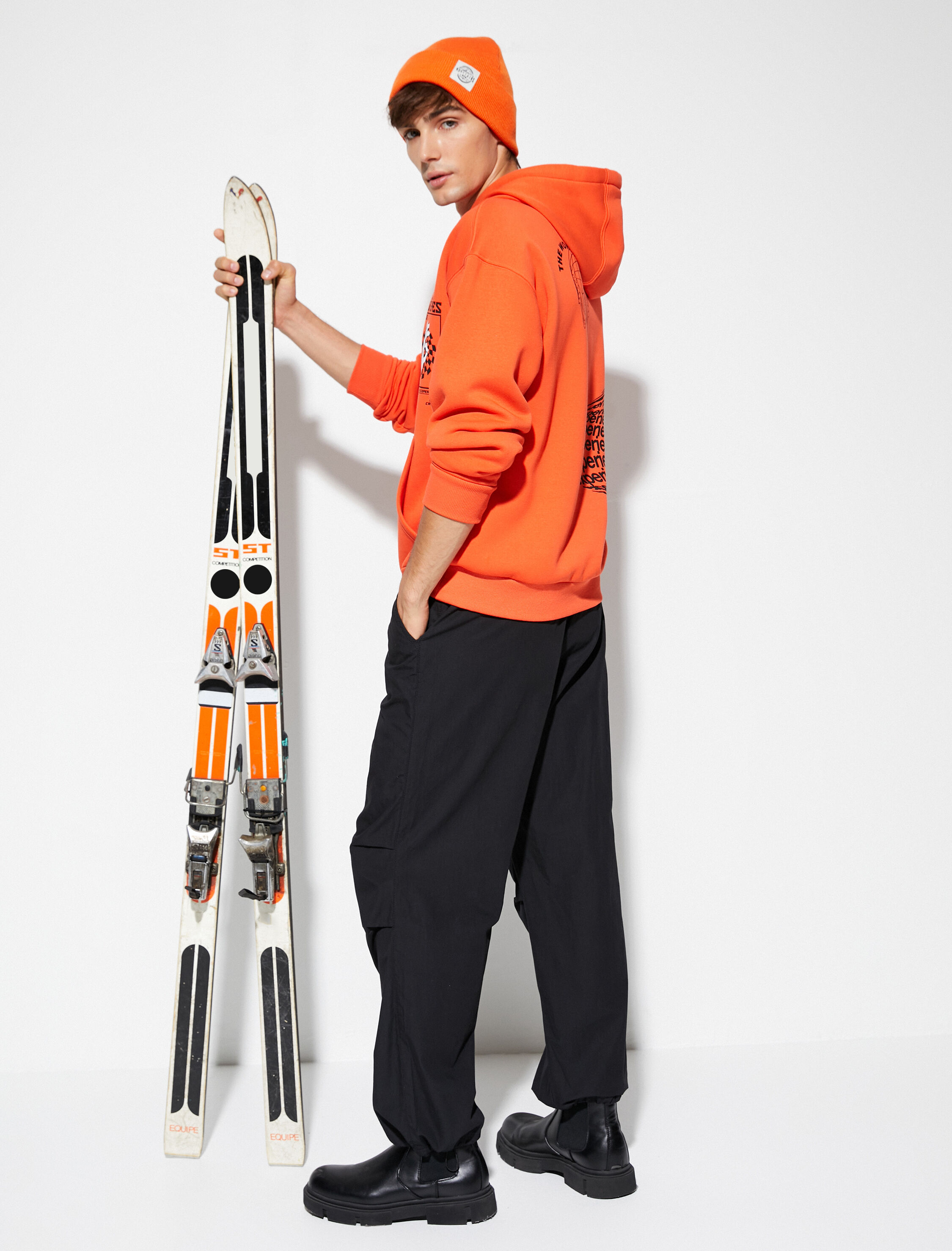   Kapşonlu Sweat Kanguru Cepli Baskılı Uzun Kollu Şardonlu