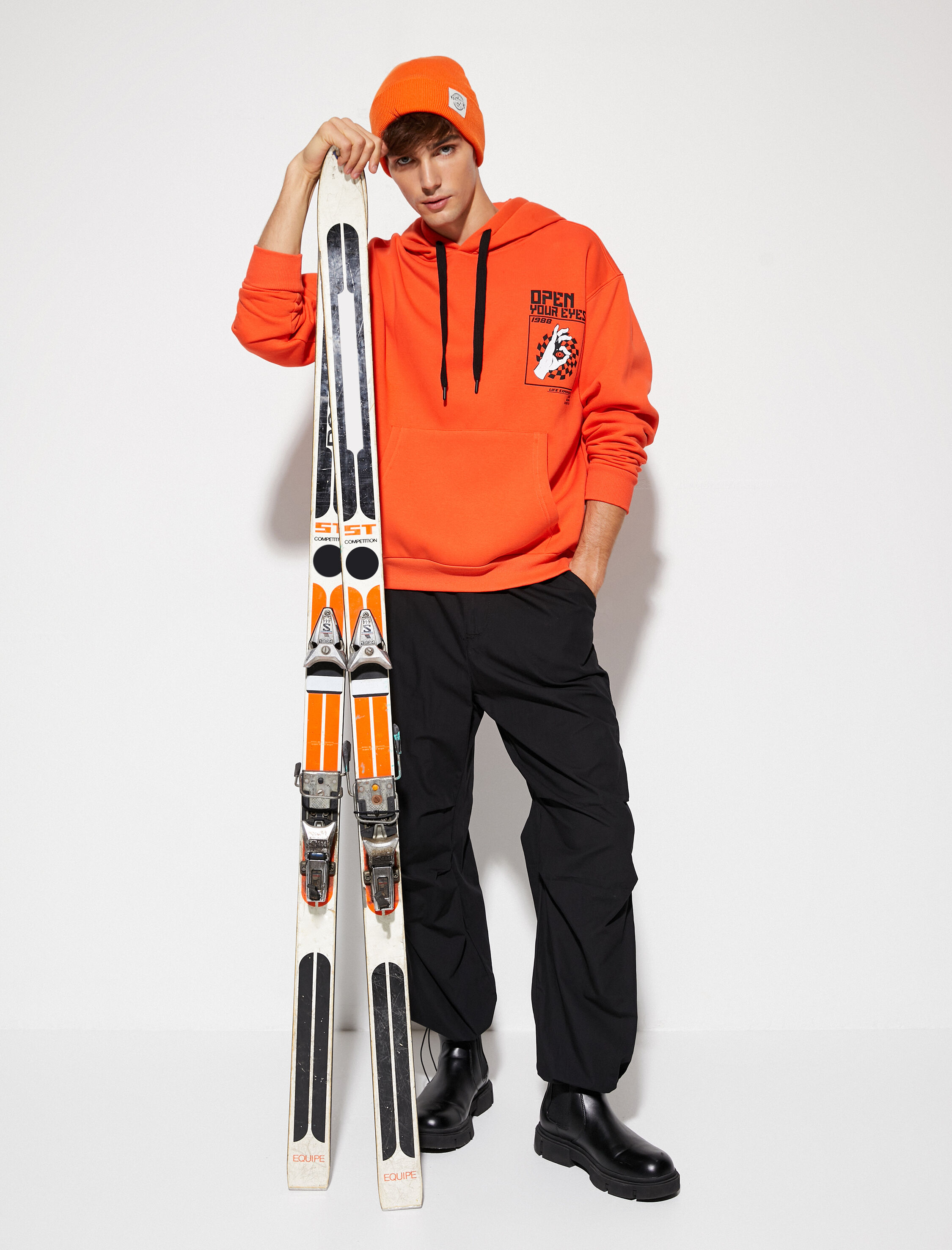   Kapşonlu Sweat Kanguru Cepli Baskılı Uzun Kollu Şardonlu