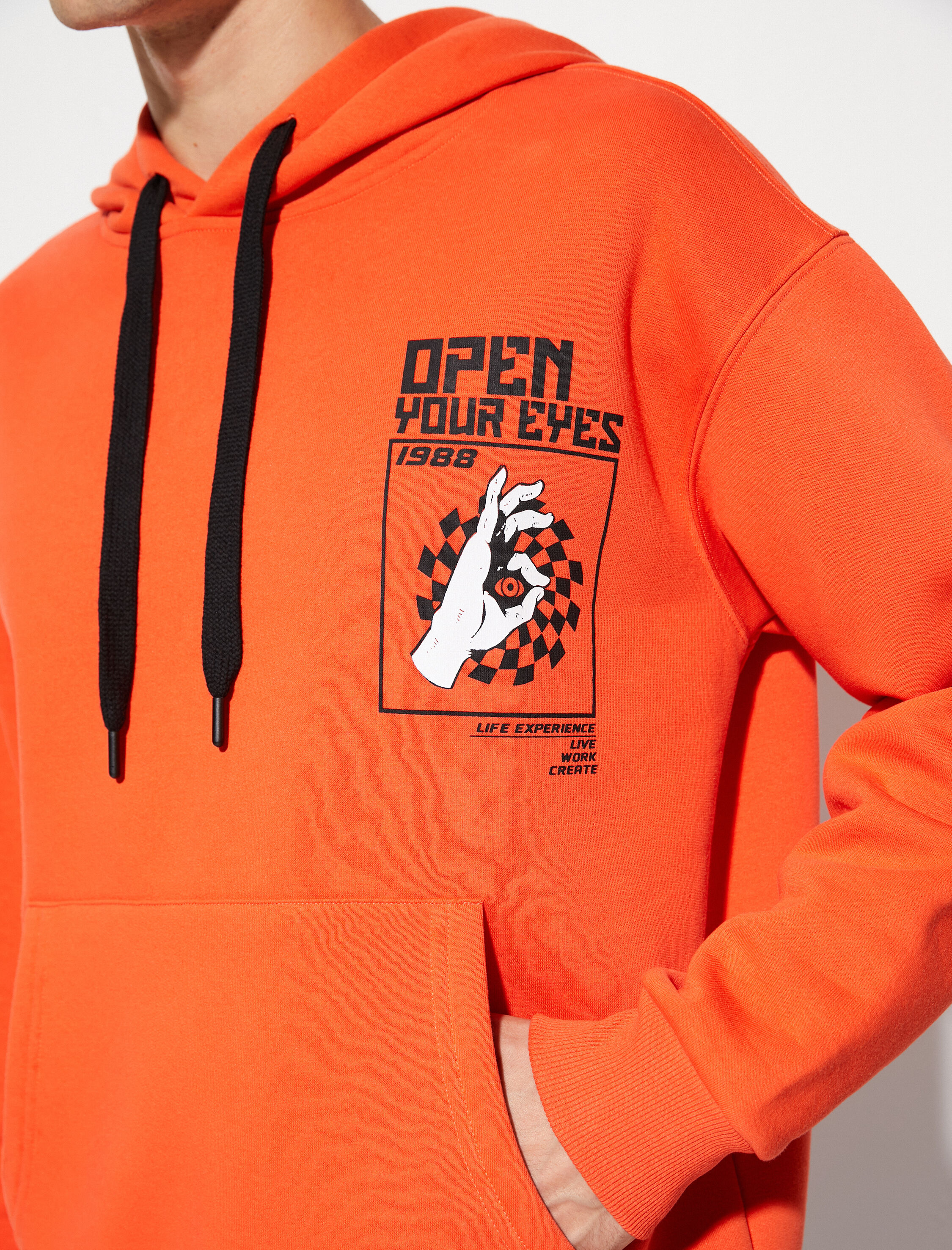   Kapşonlu Sweat Kanguru Cepli Baskılı Uzun Kollu Şardonlu