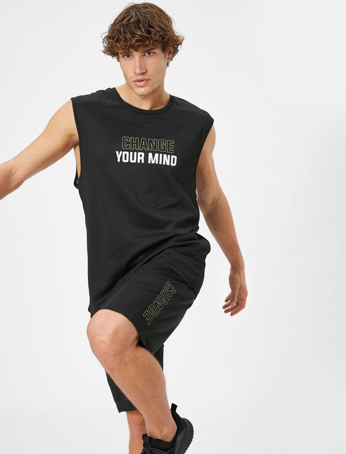  Kolsuz Tişört Spor Bisiklet Yaka Slogan Baskılı