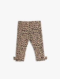 Tayt Leopar Desenli Fiyonk Detaylı Pamuklu Şardonlu