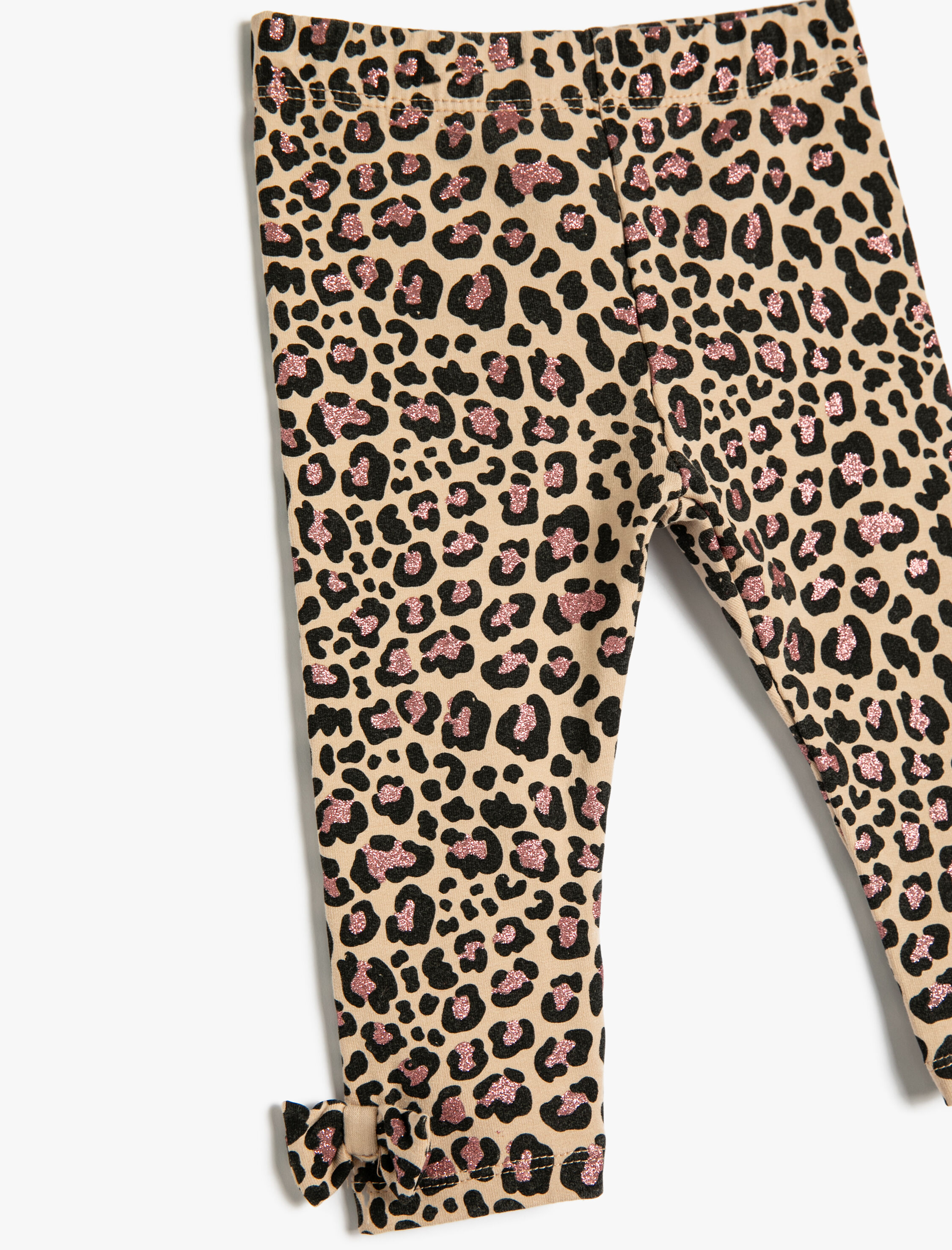  Kız Bebek Tayt Leopar Desenli Fiyonk Detaylı Pamuklu Şardonlu