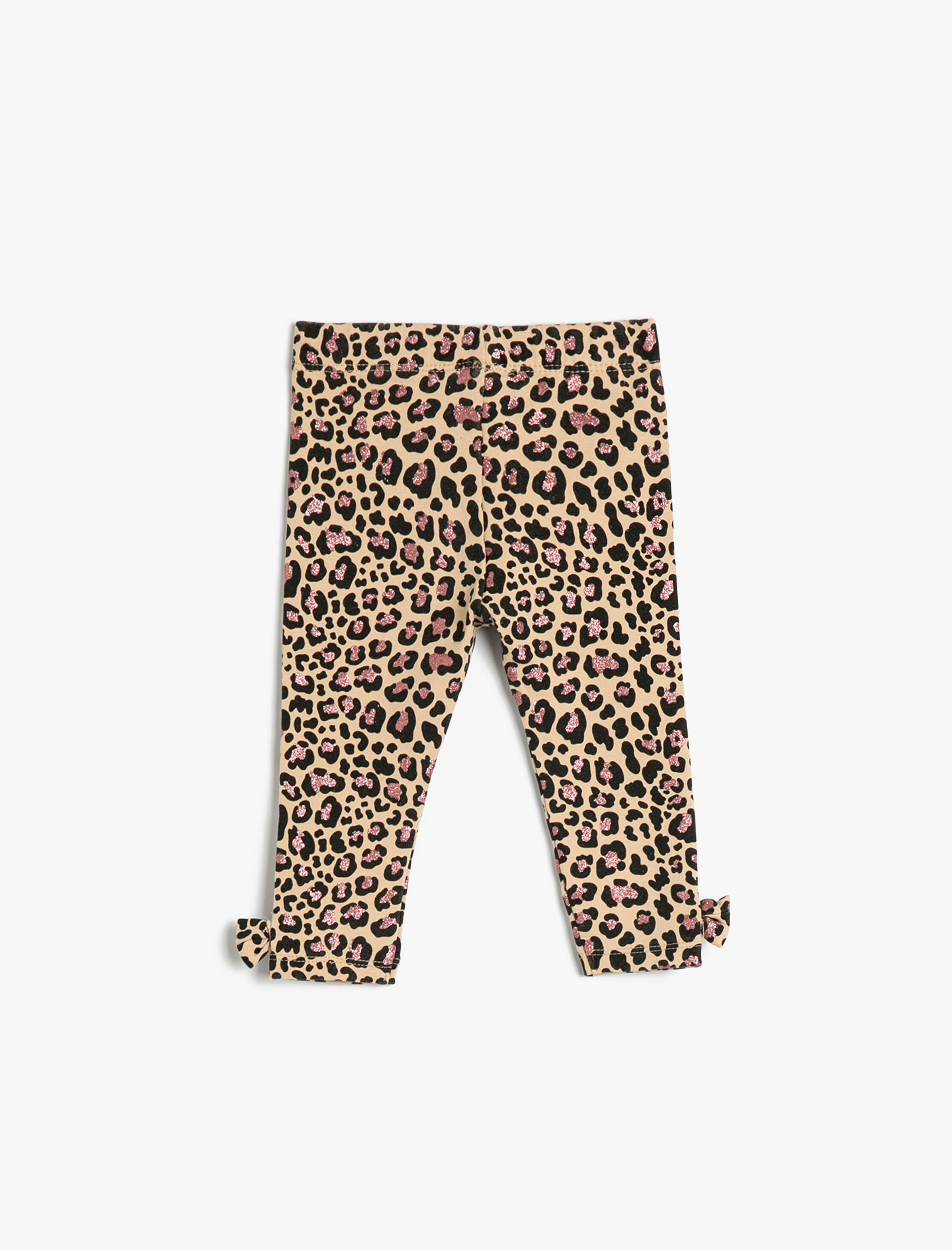  Kız Bebek Tayt Leopar Desenli Fiyonk Detaylı Pamuklu Şardonlu