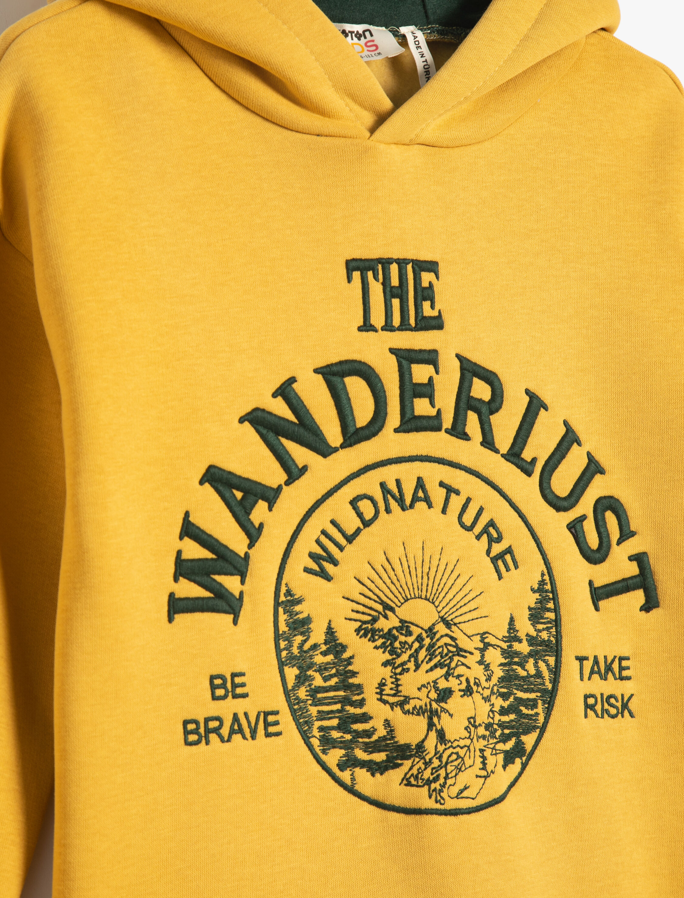  Erkek Çocuk Kapşonlu Sweatshirt Şardonlu İşleme Detaylı Uzun Kollu Pamuklu