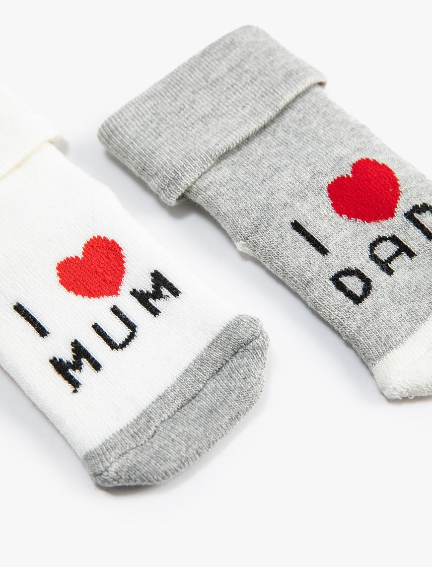  Erkek Bebek Havlu Çorap Pamuklu 2'li Slogan Temalı