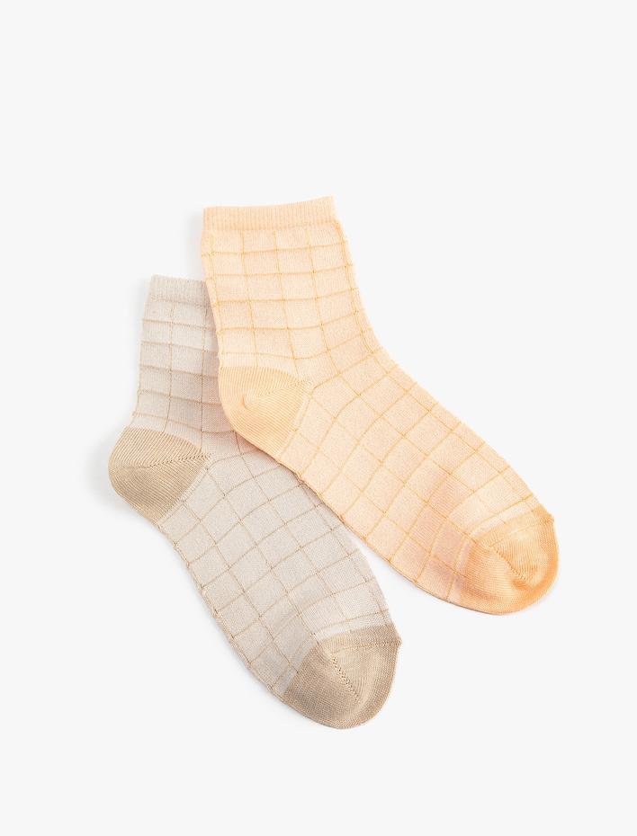 Kadın Kareli 2'li Soket Çorap Seti Çok Renkli