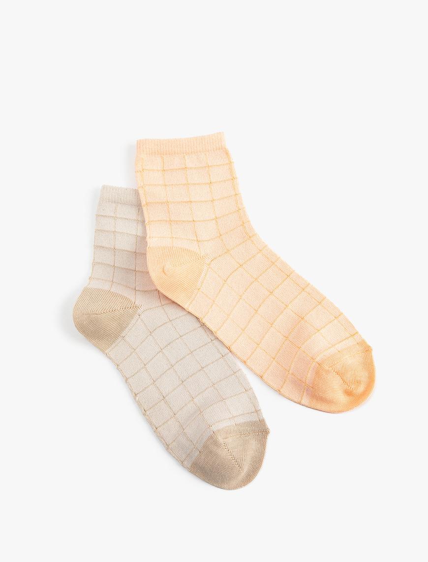  Kadın Kareli 2'li Soket Çorap Seti Çok Renkli