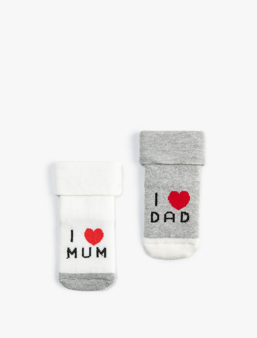 Erkek Bebek Havlu Çorap Pamuklu 2'li Slogan Temalı