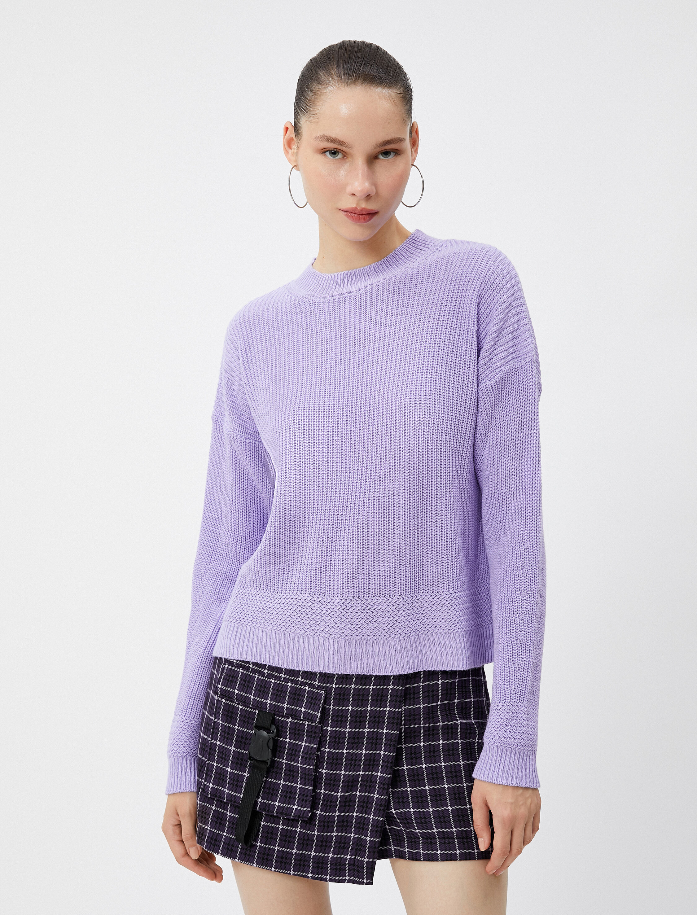   Basic Triko Kazak Yuvarlak Yaka Uzun Kollu