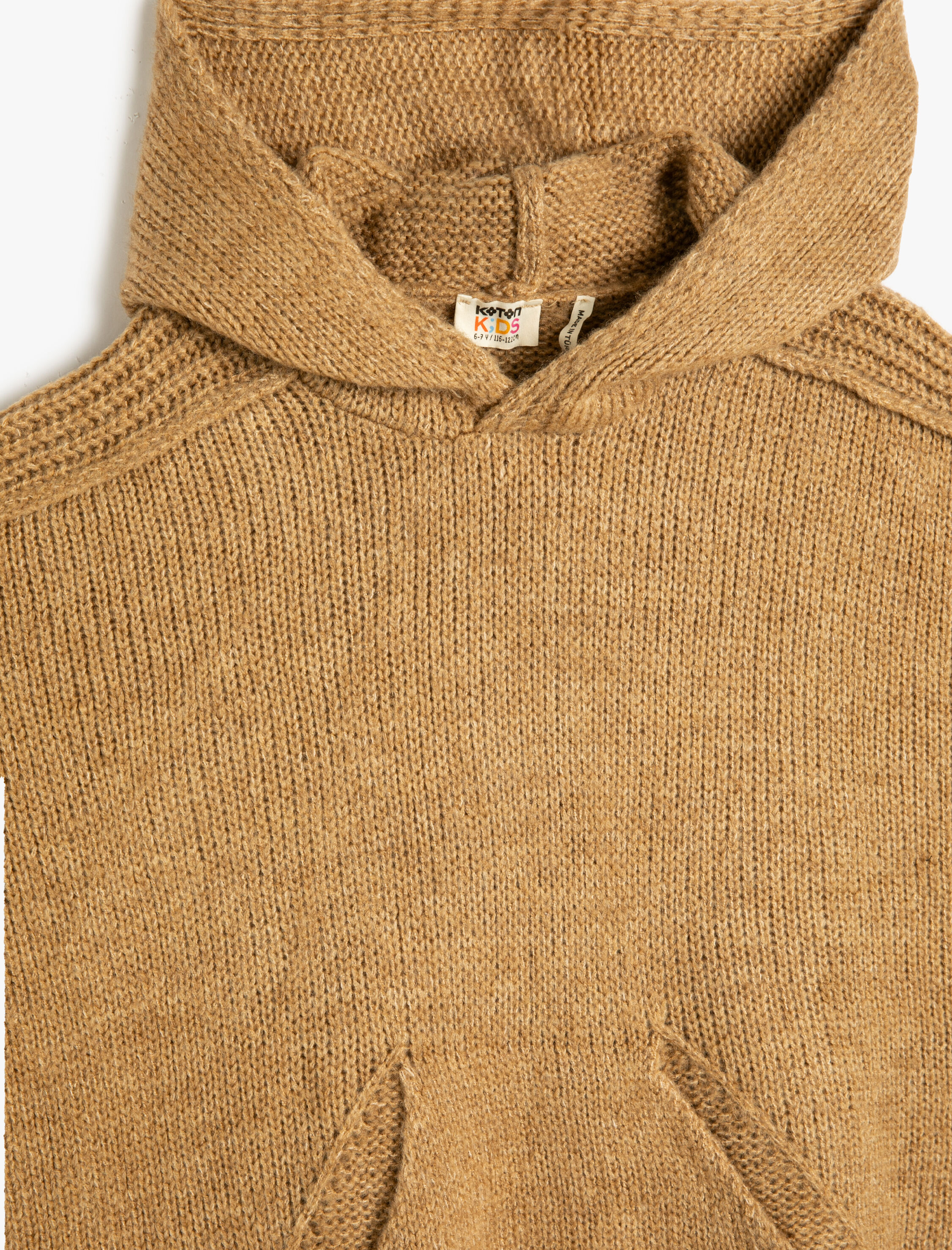  Kız Çocuk Triko Panço Oversize Kapüşonlu Kanguru Cepli