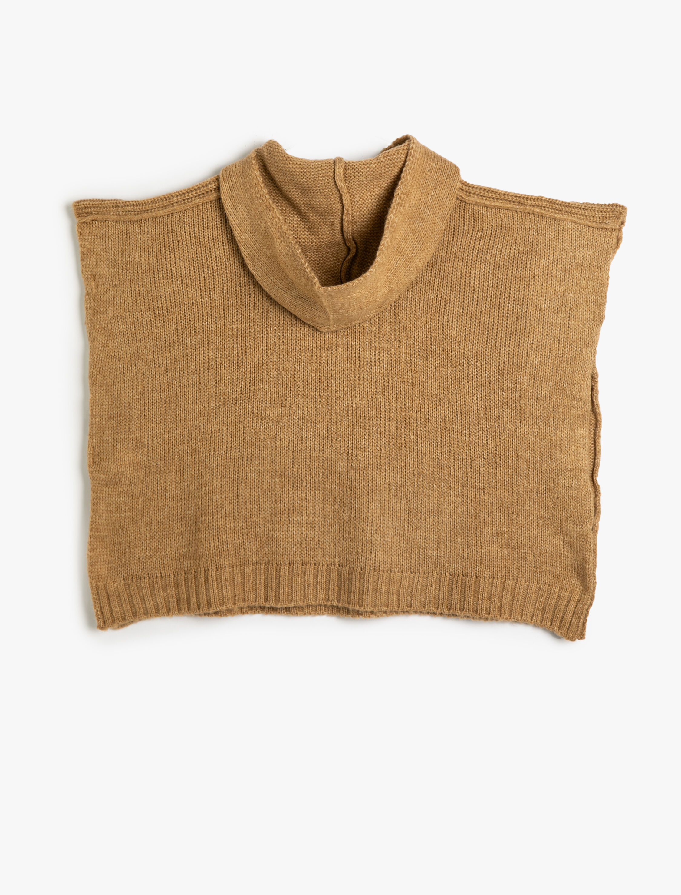  Kız Çocuk Triko Panço Oversize Kapüşonlu Kanguru Cepli