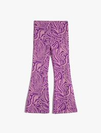 İspanyol Paça Pantolon Beli Lastikli Soyut Desenli