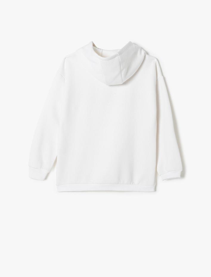 Kız Çocuk Kapşonlu Sweatshirt Şardonlu Uzun Kollu Bisiklet Yaka Baskılı