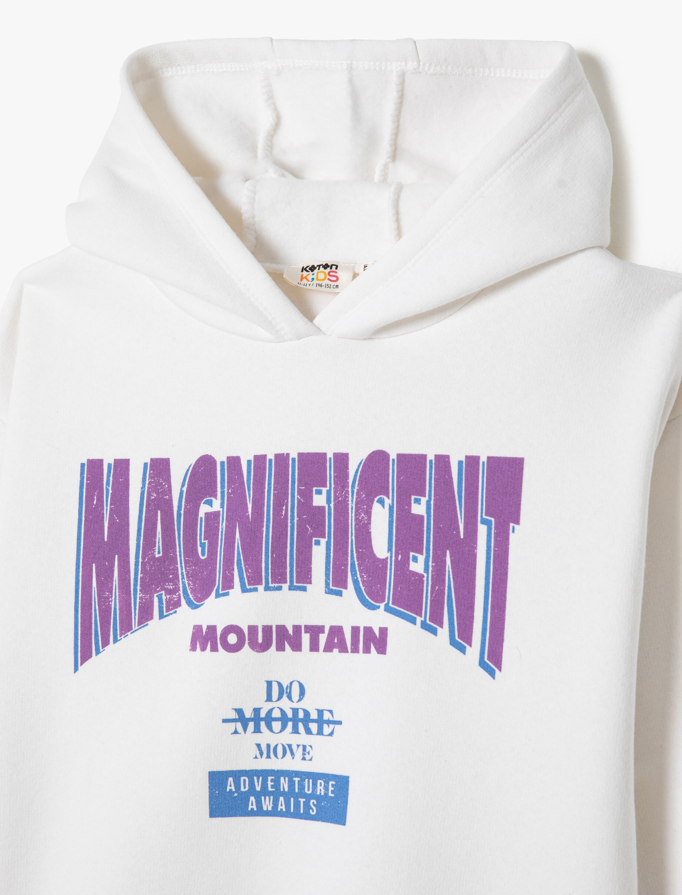 Kız Çocuk Kapşonlu Sweatshirt Şardonlu Uzun Kollu Bisiklet Yaka Baskılı