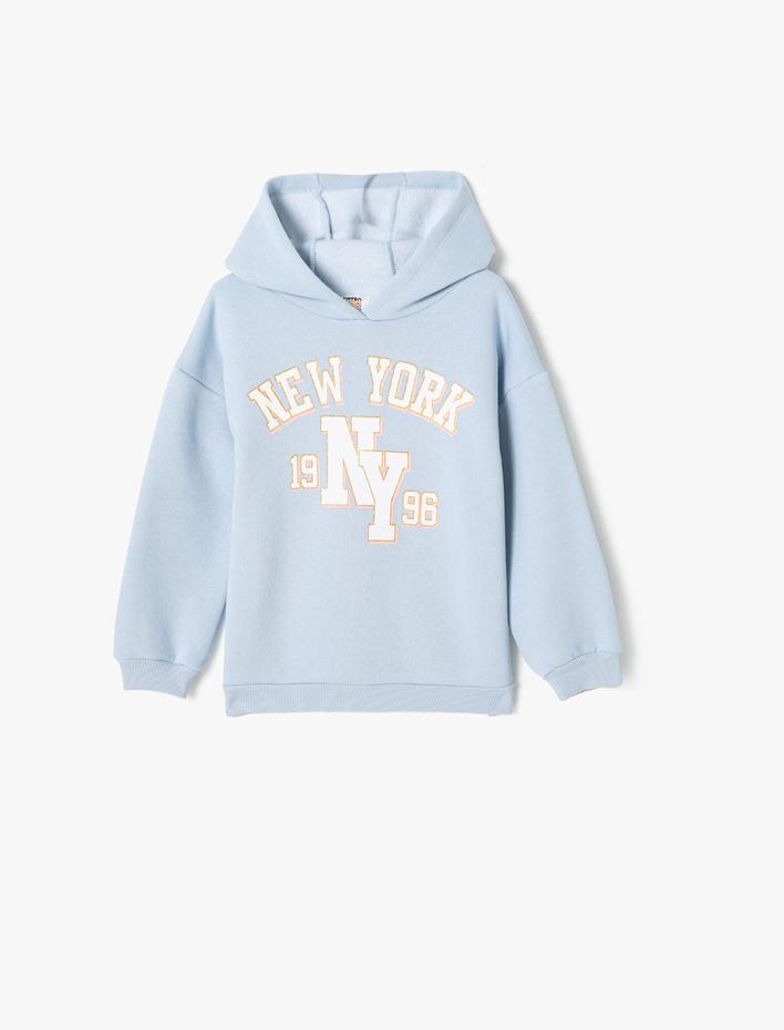 Kız Çocuk Kapşonlu Kolej Sweatshirt Şardonlu Uzun Kollu