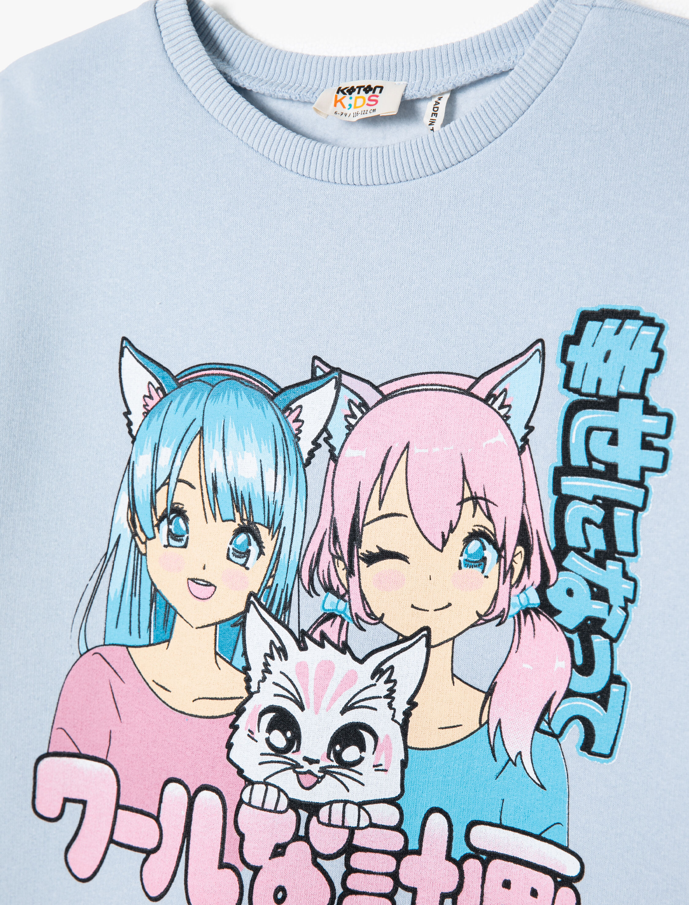 Kız Çocuk Anime Baskılı Sweatshirt Şardonlu Uzun Kollu Bisiklet Yaka