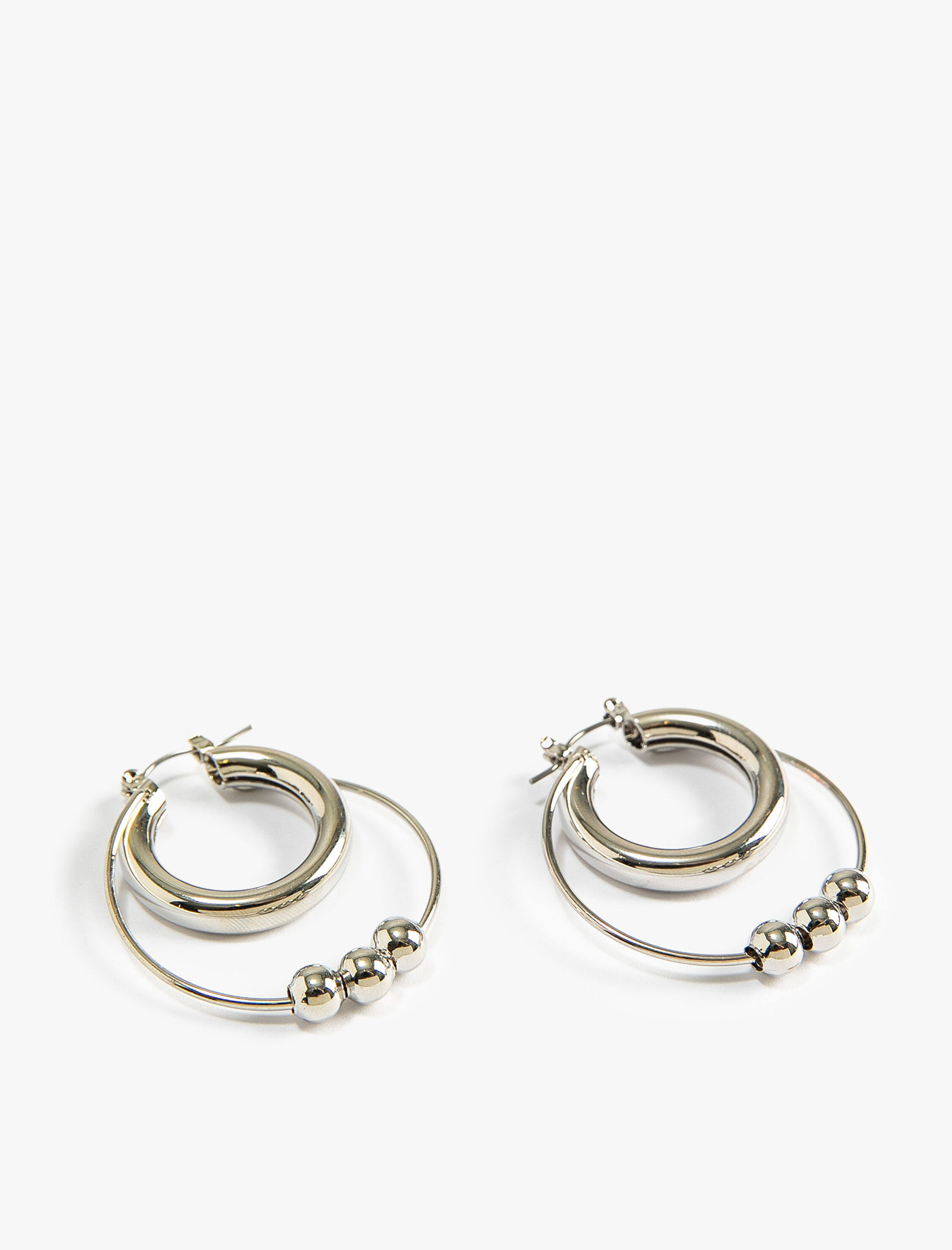  Kadın Halka Küpe İki Sıralı Boncuk Detaylı