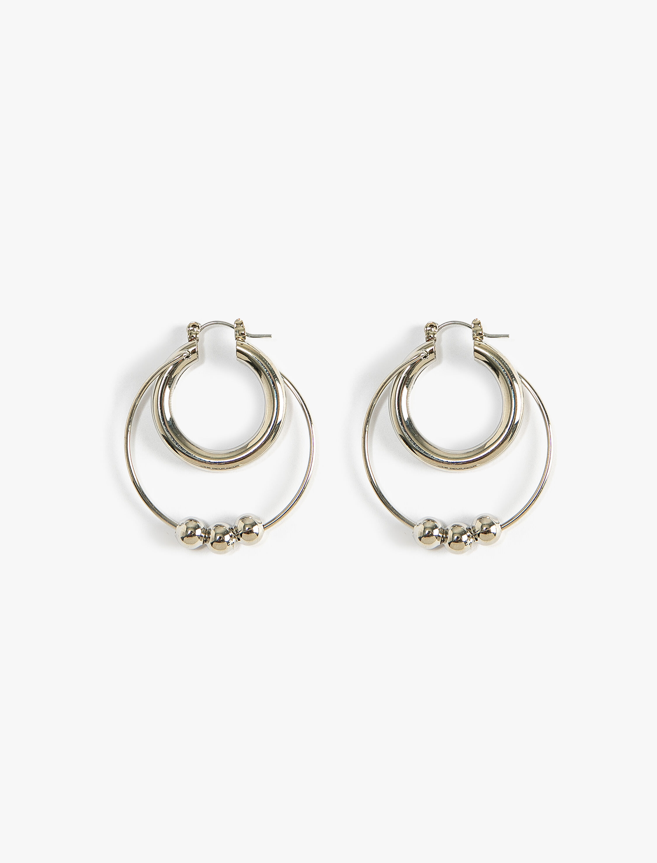  Kadın Halka Küpe İki Sıralı Boncuk Detaylı