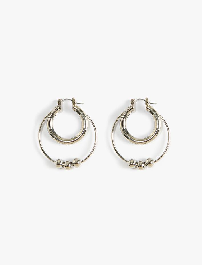 Kadın Halka Küpe İki Sıralı Boncuk Detaylı